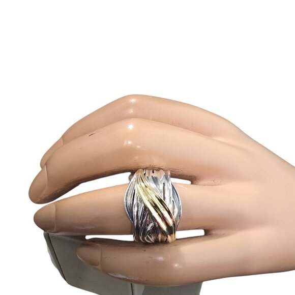 Vintage PZ Israel Sterling Silver & Gold Plated Band Ring Size 8 - Picture 2 of 4